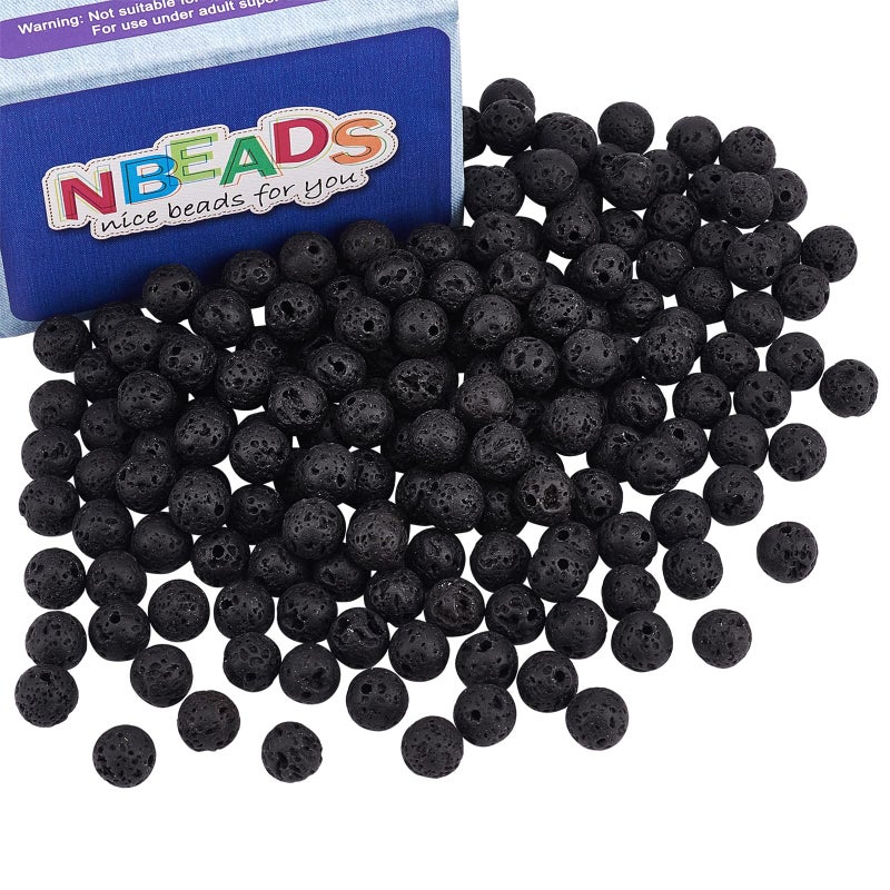 NBEADS 8mm Natural Black Lava Beads, Gemstone Round Chakra Beads, Diffuser Essential Oils Yoga Volcanic Rock Beads Loose Beads for Jewelry Making, About 150-160 Pcs - Image 1